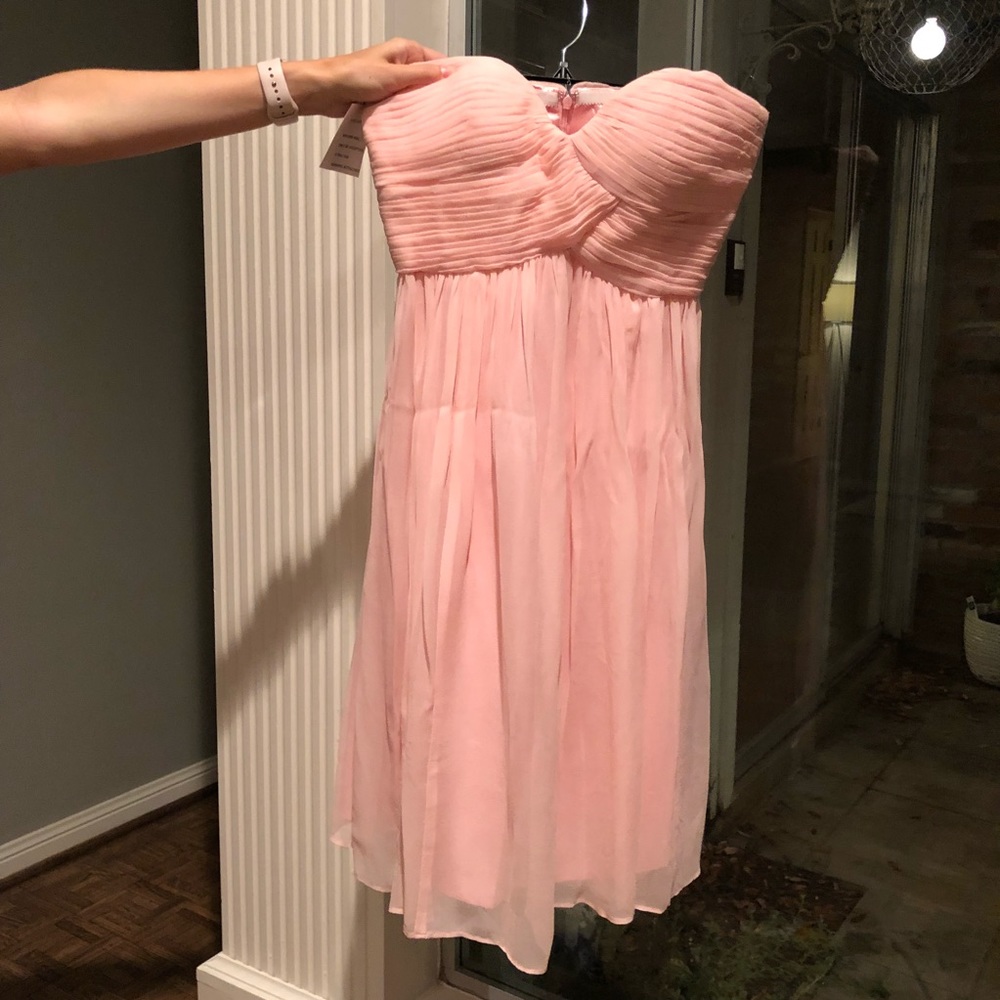 Donna Morgan blush strapless sweetheart neckline